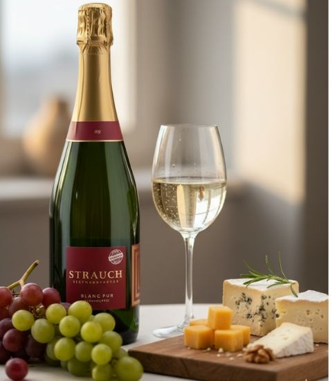 alkoholfreie Getränke in Glas und Flasche auf Tisch